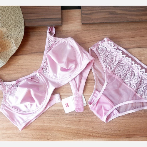 ست سوتین و شورت پرلون پرسی فنردار صورتی مناسب کاپ سی و دی برند آلفا